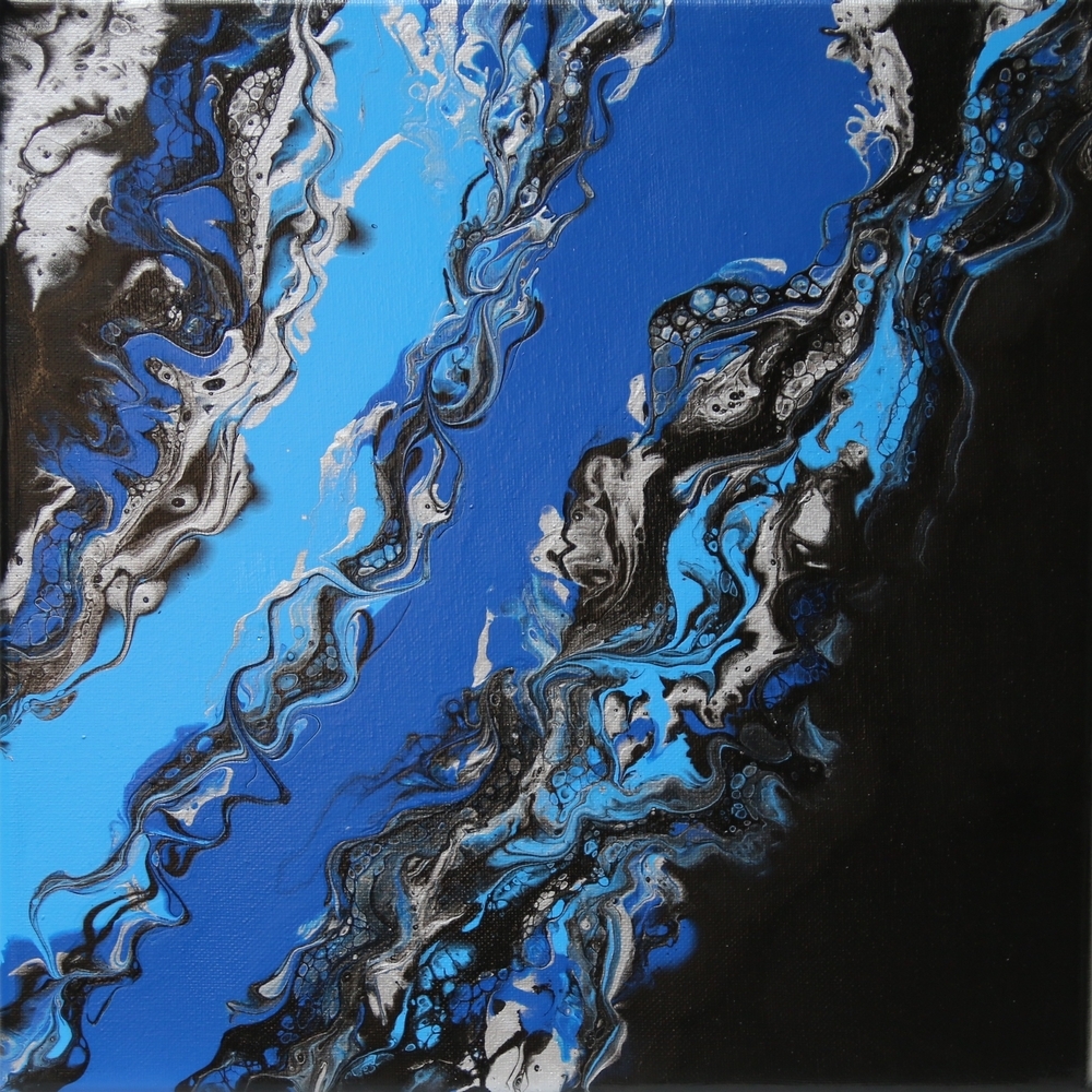 MZ ARTWORK - Poured Paintings - 12x12 Silver Ribbons I