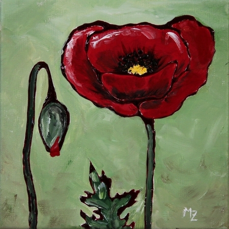 8x8 Red Poppy IV